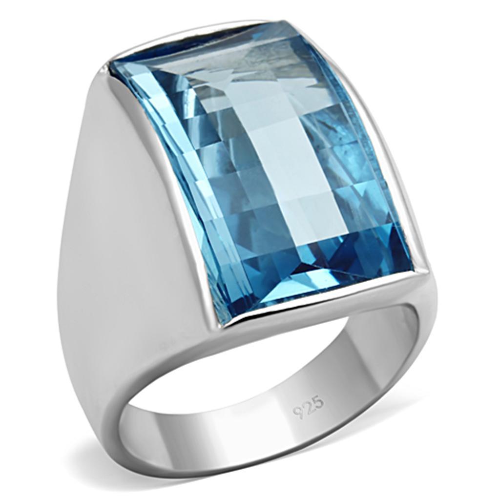 LOS691 - Silver 925 Sterling Silver Ring with Synthetic Spinel in Sea Blue