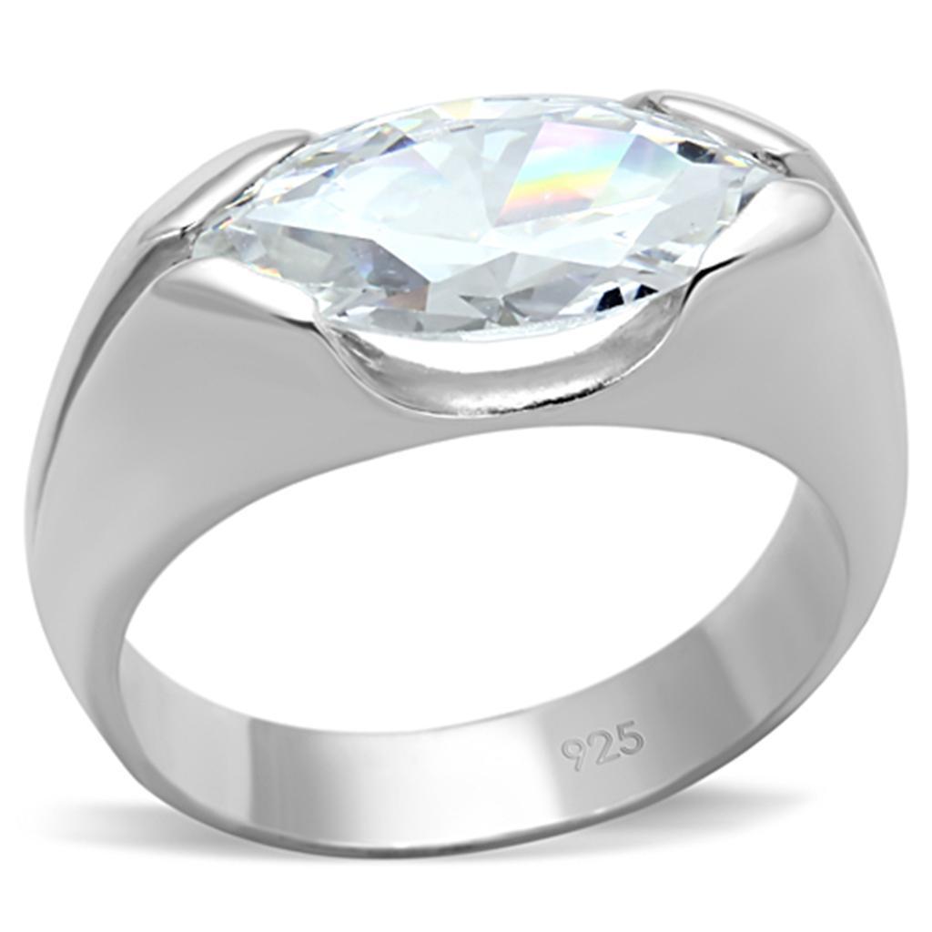 LOS704 - Silver 925 Sterling Silver Ring with AAA Grade CZ  in Clear