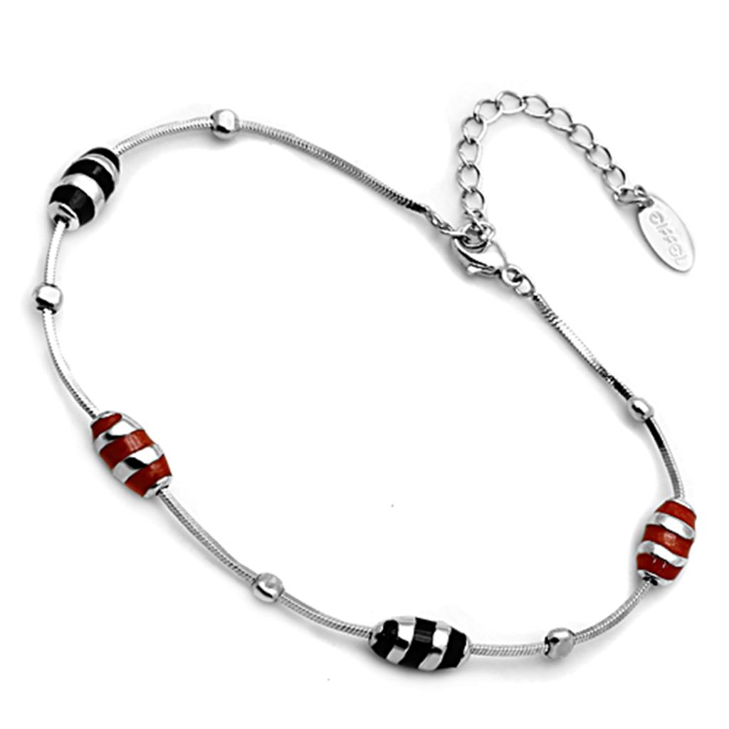 LOS715 - Rhodium 925 Sterling Silver Bracelet with Epoxy  in Multi Color