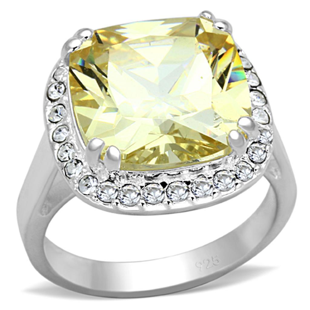 LOS718 - Silver 925 Sterling Silver Ring with AAA Grade CZ  in Citrine Yellow