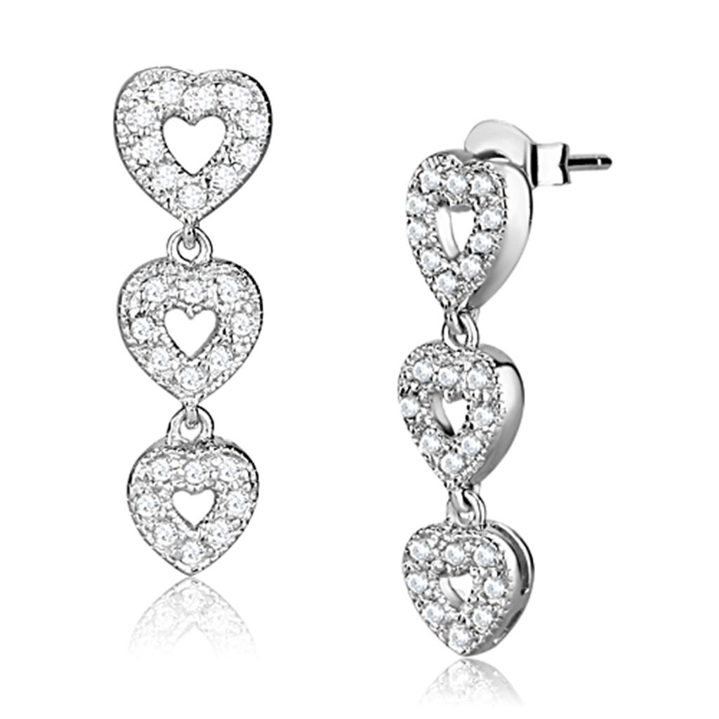 LOS722 - Rhodium 925 Sterling Silver Earrings with AAA Grade CZ  in Clear