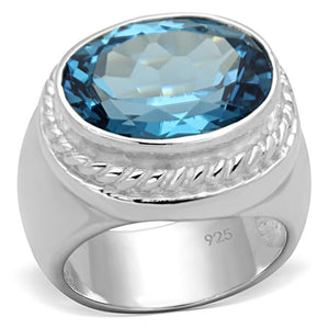 LOS732 - Silver 925 Sterling Silver Ring with Synthetic Spinel in Sea Blue