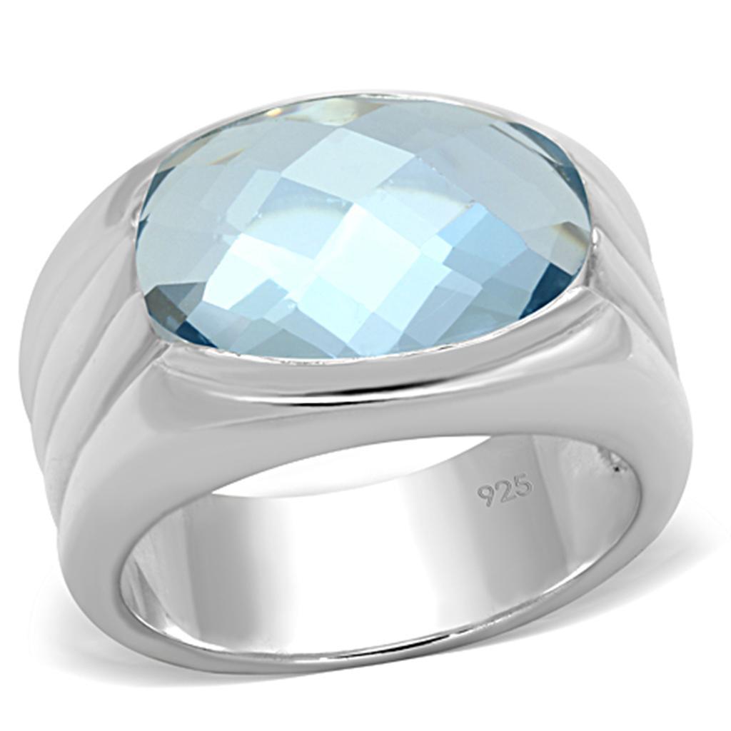 LOS735 - Silver 925 Sterling Silver Ring with Synthetic Spinel in Sea Blue