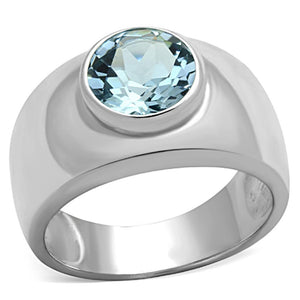 LOS743 - Silver 925 Sterling Silver Ring with Synthetic Spinel in Sea Blue