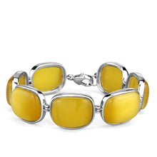 Load image into Gallery viewer, LOS763 - Rhodium 925 Sterling Silver Bracelet with Synthetic Cat Eye in Topaz