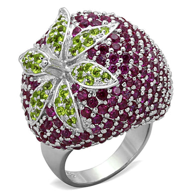 LOS774 - Rhodium 925 Sterling Silver Ring with AAA Grade CZ  in Multi Color