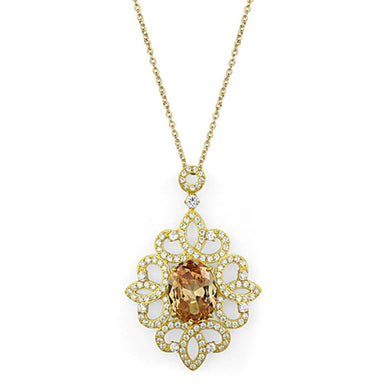 LOS784 - Gold 925 Sterling Silver Chain Pendant with AAA Grade CZ  in Champagne