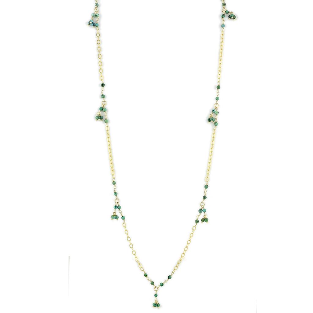LOS794 - Matte Gold 925 Sterling Silver Necklace with Semi-Precious Turquoise in Emerald