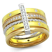 Load image into Gallery viewer, LOS810 - Rhodium + Gold + Rose Gold 925 Sterling Silver Ring with AAA Grade CZ  in Clear