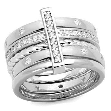LOS814 - Rhodium 925 Sterling Silver Ring with AAA Grade CZ  in Clear