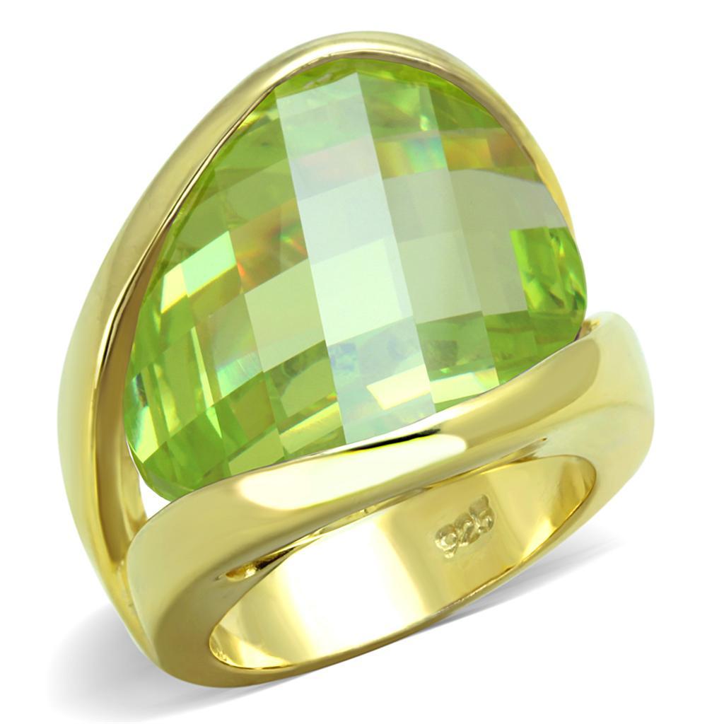 LOS823 - Gold 925 Sterling Silver Ring with Synthetic Synthetic Glass in Apple Green color