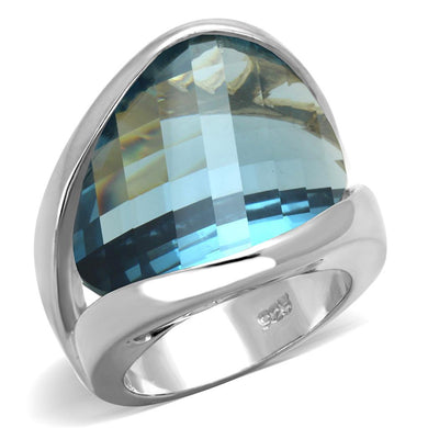 LOS831 - Rhodium 925 Sterling Silver Ring with Synthetic Synthetic Glass in Sea Blue