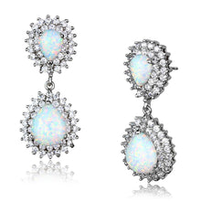Load image into Gallery viewer, LOS879 - Rhodium 925 Sterling Silver Earrings with Semi-Precious Opal in Aurora Borealis (Rainbow Effect)
