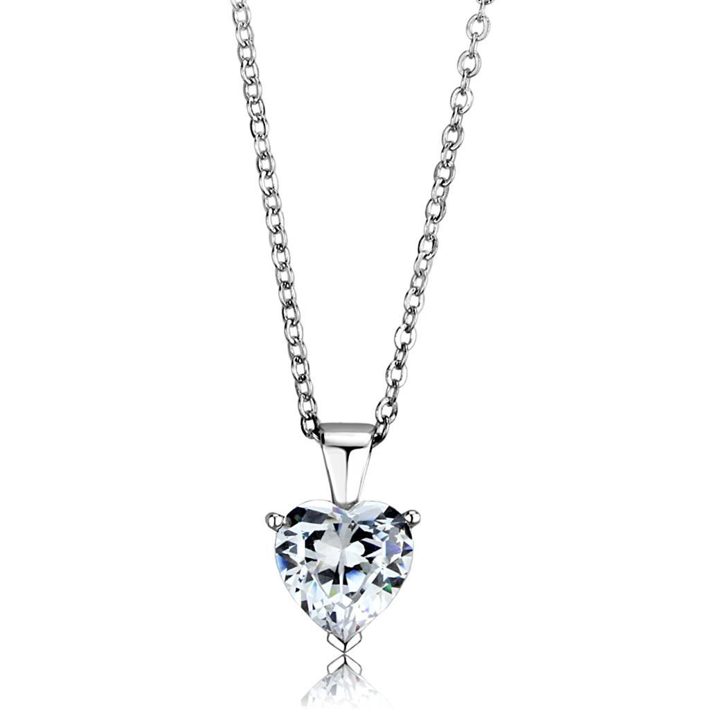 LOS889 - Rhodium 925 Sterling Silver Chain Pendant with AAA Grade CZ  in Clear