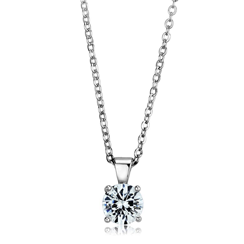 LOS891 - Rhodium 925 Sterling Silver Chain Pendant with AAA Grade CZ  in Clear
