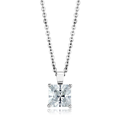 LOS895 - Rhodium 925 Sterling Silver Chain Pendant with AAA Grade CZ  in Clear