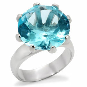 S412504 - Matte Silver 925 Sterling Silver Ring with Top Grade Crystal  in Sea Blue