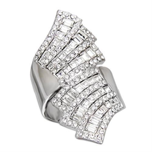 S54918 - Rhodium 925 Sterling Silver Ring with Top Grade Crystal  in Clear