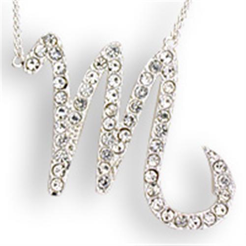 SNK07 - Silver Brass Chain Pendant with Top Grade Crystal  in Clear