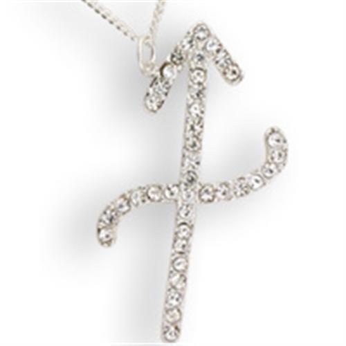 SNK11 - Silver Brass Chain Pendant with Top Grade Crystal  in Clear
