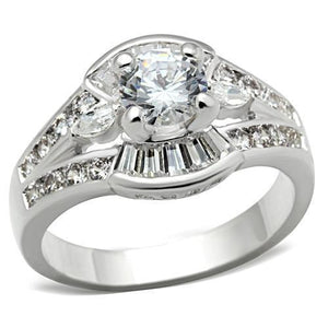 SS030 - Silver 925 Sterling Silver Ring with AAA Grade CZ  in Clear