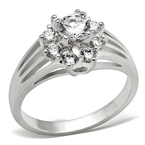 SS053 - Silver 925 Sterling Silver Ring with AAA Grade CZ  in Clear