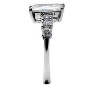 TK002 - High polished (no plating) Stainless Steel Ring with AAA Grade CZ  in Clear