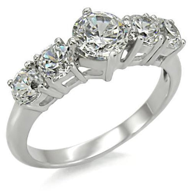 TK003 - High polished (no plating) Stainless Steel Ring with AAA Grade CZ  in Clear
