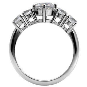 TK003 - High polished (no plating) Stainless Steel Ring with AAA Grade CZ  in Clear
