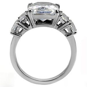 TK007 - High polished (no plating) Stainless Steel Ring with AAA Grade CZ  in Clear