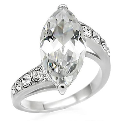 TK008 - High polished (no plating) Stainless Steel Ring with AAA Grade CZ  in Clear