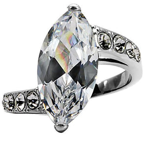 TK008 - High polished (no plating) Stainless Steel Ring with AAA Grade CZ  in Clear