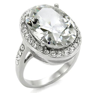 TK010 - High polished (no plating) Stainless Steel Ring with AAA Grade CZ  in Clear