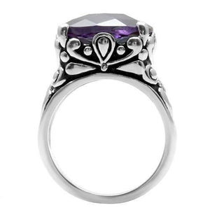 TK016 - High polished (no plating) Stainless Steel Ring with AAA Grade CZ  in Amethyst