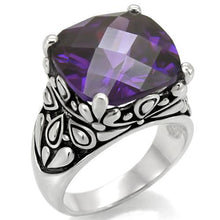 Load image into Gallery viewer, TK016 - High polished (no plating) Stainless Steel Ring with AAA Grade CZ  in Amethyst