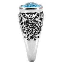 Load image into Gallery viewer, TK020 - High polished (no plating) Stainless Steel Ring with Synthetic Synthetic Glass in Sea Blue