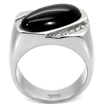 Load image into Gallery viewer, TK02214 - High polished (no plating) Stainless Steel Ring with Semi-Precious Agate in Jet