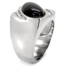 Load image into Gallery viewer, TK02214 - High polished (no plating) Stainless Steel Ring with Semi-Precious Agate in Jet