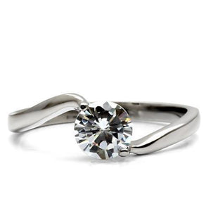 TK023 - High polished (no plating) Stainless Steel Ring with AAA Grade CZ  in Clear