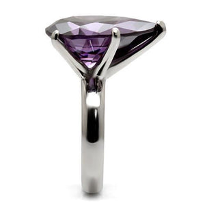 TK045 - High polished (no plating) Stainless Steel Ring with AAA Grade CZ  in Amethyst