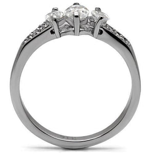 TK061 - High polished (no plating) Stainless Steel Ring with AAA Grade CZ  in Clear
