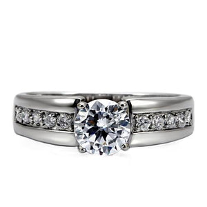 TK068 - High polished (no plating) Stainless Steel Ring with AAA Grade CZ  in Clear