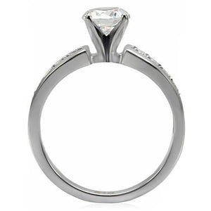 TK068 - High polished (no plating) Stainless Steel Ring with AAA Grade CZ  in Clear