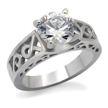 Load image into Gallery viewer, TK069 - High polished (no plating) Stainless Steel Ring with AAA Grade CZ  in Clear