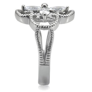 TK078 - High polished (no plating) Stainless Steel Ring with AAA Grade CZ  in Clear