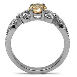 TK080 - High polished (no plating) Stainless Steel Ring with AAA Grade CZ  in Champagne