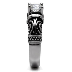 TK082 - High polished (no plating) Stainless Steel Ring with AAA Grade CZ  in Clear