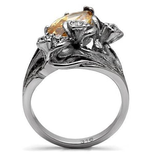TK083 - High polished (no plating) Stainless Steel Ring with AAA Grade CZ  in Champagne