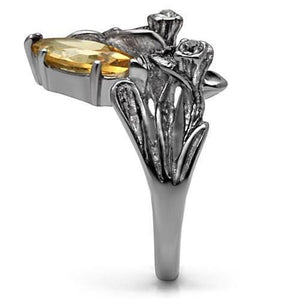 TK083 - High polished (no plating) Stainless Steel Ring with AAA Grade CZ  in Champagne