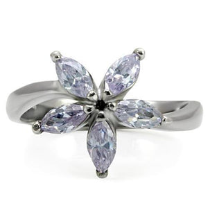 TK084 - High polished (no plating) Stainless Steel Ring with AAA Grade CZ  in Light Amethyst